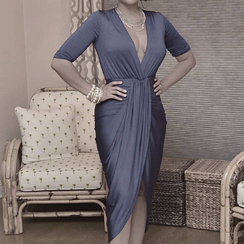 Windsor Sexy Plunging Neck Long Sleeve High Dress